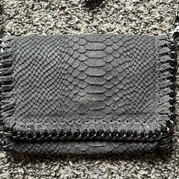 Vintage Borse in Pelle Genuine Leather Gray Snakeskin Print Crossbody Bag Grunge - Picture 2 of 7